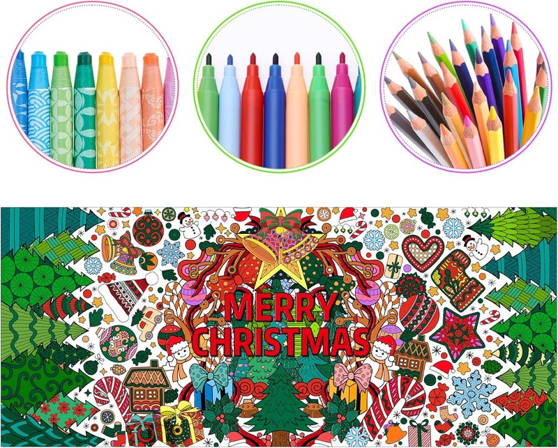 Dvbonike Jumbo Xmas Mandala Coloring Poster Giant Merry Christmas Color-in Paper Poster DIY Drawing Blank Doodle Art Banner 55.1 x 23.6 inch Decoration, Home School Activity Party Supplies for Kids - Image 3